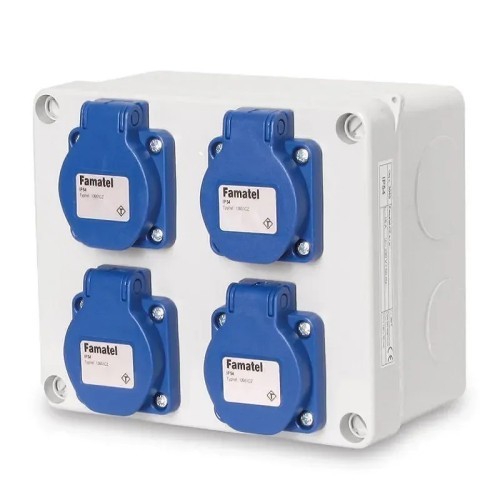 Caja estanca cableada con 4 tomas schuko 2P TT 16A IP55 Famatel 3065 - 3