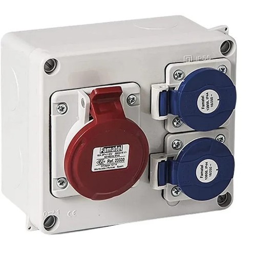 Caja estanca cableada con 2 tomas 2P+T 16A + 1 toma 3P+T 16A IP44 - 2