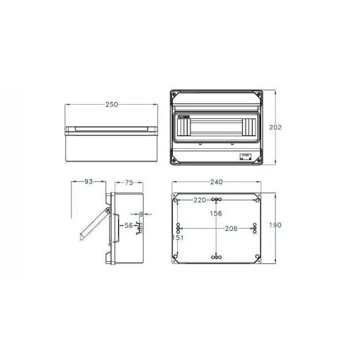 Cuadro estanco de superficie 12 módulos 240x202x75 Fenoplastica - 2