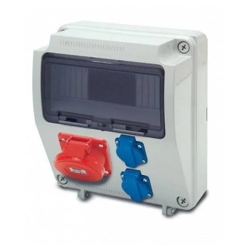 Cuadro precableado 9 módulos 2 tomas 2P TTL + 1 toma 3P+N+T 16A IP44 Famatel 3957.7 - 1