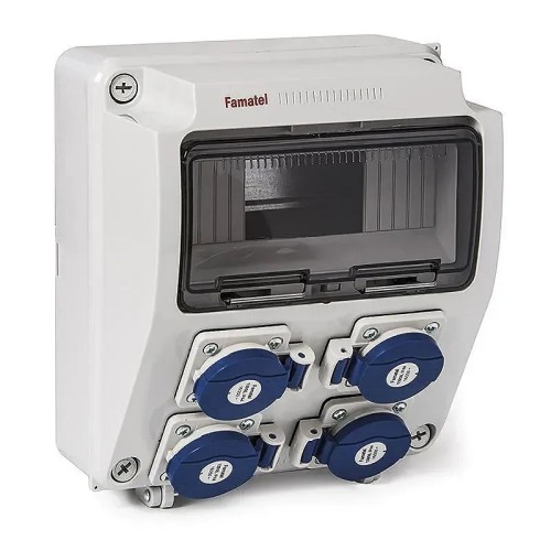 Caja precableada de 9 módulos 4 tomas 2P+TTL 16A IP44 Famatel 3957.3 - 2