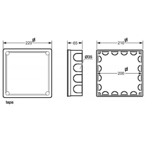 Caja de derivación 200x200 con tapa y garras metálicas Famatel 3204 - 2