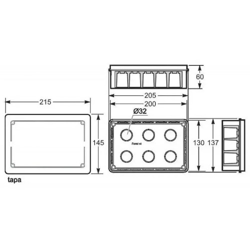 Caja de empotrar 200x130 con tapa de tornillos Famatel 3203 - 4